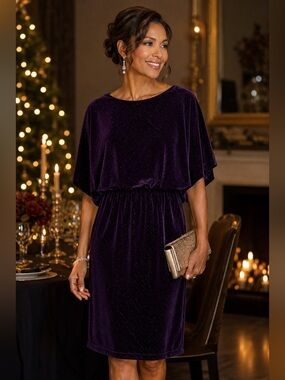 Jessica Howard Deep Purple Velvet Mini Dress with Sparkle